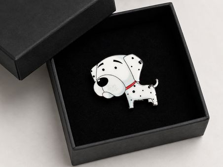 Sevimli Benekli Köpek Figürlü Metal Rozet – Çanta ve Kıyafet Aksesuarı
