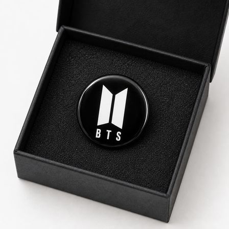 BTS Logo Tasarımlı Siyah Rozet – Çanta, Ceket ve Kıyafet İçin Fan Aksesuarı
