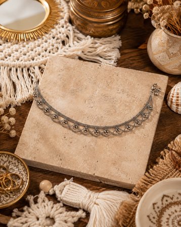 Bohem Zincir İşlemeli Otantik Halhal – Etnik Tasarım Kadın Ayak Bilek Aksesuar