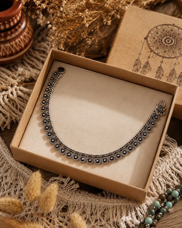 Vintage Otantik Desenli Bohem Halhal – Etnik Antik Gümüş Renk Ayak Bilekliği