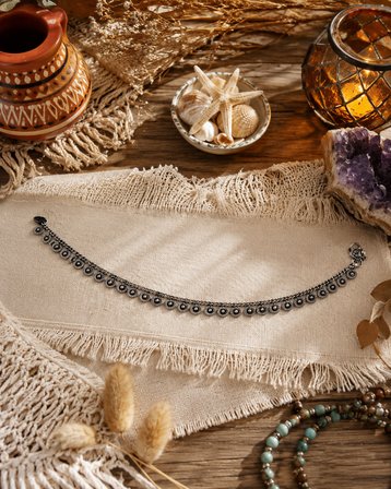 Vintage Otantik Desenli Bohem Halhal – Etnik Antik Gümüş Renk Ayak Bilekliği