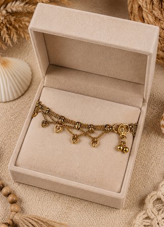 Bohem Kalp Figürlü Zincir Halhal – Vintage Altın Renk Sallantılı Halhal