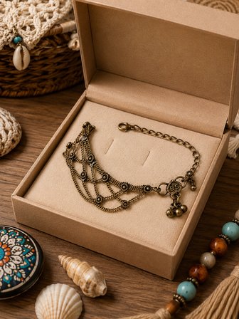 Bohem Antik Bronz Katmanlı Zincir Halhal – Etnik Vintage Tasarım Kadın Halhal 