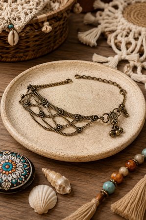 Bohem Antik Bronz Katmanlı Zincir Halhal – Etnik Vintage Tasarım Kadın Halhal 