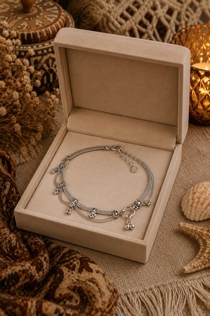 Katmanlı Zincir Halhal – Sallantılı Boncuk Detaylı Ayarlanabilir Kadın Halhalı