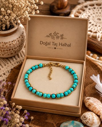Turkuaz Doğal Taş Halhal – Ayarlanabilir El Yapımı Bohem Kadın Halhalı