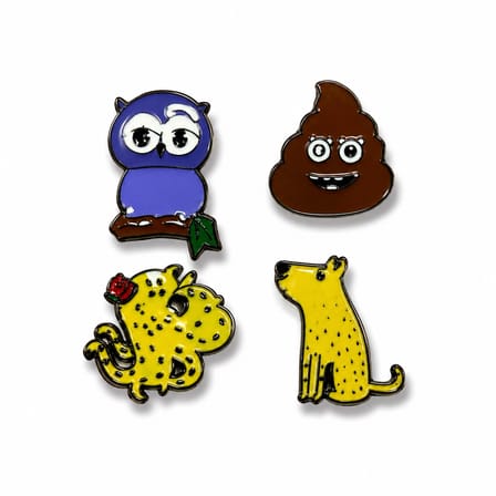 Sevimli Hayvanlar & Eğlenceli Figürler Rozet– Baykuş, Köpek, Leopar ve Emoji