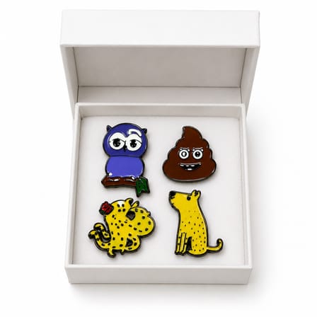 Sevimli Hayvanlar & Eğlenceli Figürler Rozet– Baykuş, Köpek, Leopar ve Emoji
