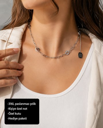 Veliora Geometrik Zincir Kolye – 316L Paslanmaz Çelik Modern Kadın Hediye