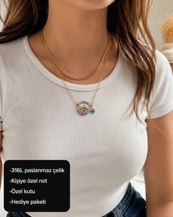 Aurevista Nazar Göz Işıltılı 316L Paslanmaz Çelik Kadın Kolye Hediye