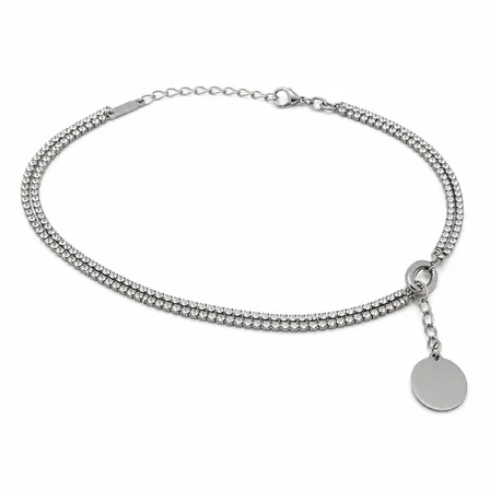 Lumessia Işıltılı Çift Sıra Taşlı Choker Kolye – 316L Paslanmaz Çelik 