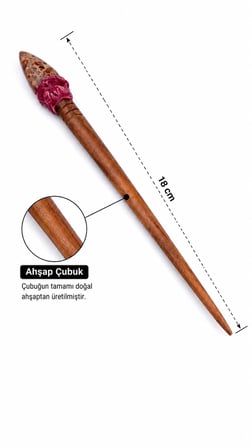 Japon Esintili Ahşap Saç Topuzu Çubuğu – 18 cm El Yapımı Saç Tokası Aksesuarı
