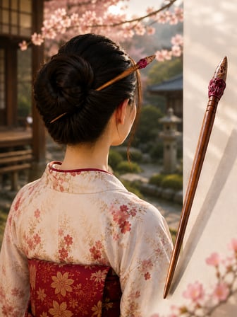 Japon Esintili Ahşap Saç Topuzu Çubuğu – 18 cm El Yapımı Saç Tokası Aksesuarı
