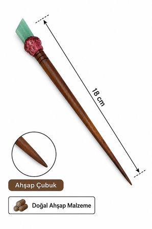 Doğal Taş Detaylı Ahşap Saç Çubuğu – El Yapımı Japon Esintili Topuz Tokası 18 cm
