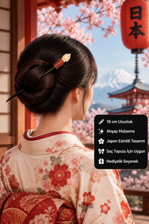 El Oyması Ahşap Japon Esintili Saç Topuzu Çubuğu Dekoratif Kadın Saç Tokası