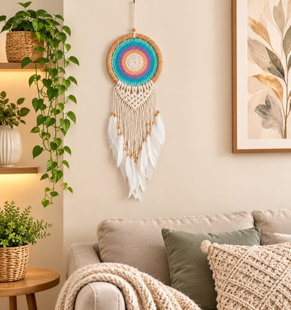 Renkli Örgü Detaylı Makrome Düş Kapanı Bohem Duvar Dekoru Hediye Tasarımı Modeli