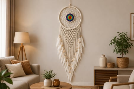 Renkli Mandala Detaylı Makrome Düş Kapanı Bohem Duvar Süsü Dekoratif Hediye