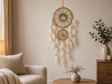 Bohem Tasarım Düş Kapanı Duvar Süsü – Dekoratif Tüylü Dream Catcher Hediye