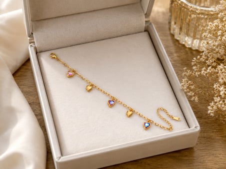 Renkli Kalp Figürlü 316L Paslanmaz Çelik Gold Kadın Bileklik Zarif Aksesuar