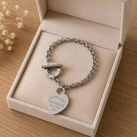 Kalp Kilit Detaylı Gümüş Renk 316L Paslanmaz Çelik Zincir Kadın Bileklik
