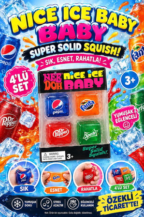 Nee Doh Nice Ice Baby 4'lü Set – Super Solid Eğlenceli Sıkma ve Esnetme Oyuncağı
