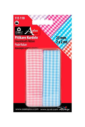 2'li Mavi Pembe Ekose Kurdele, Pitikare Kurdele, Paketlik Kurdele 2,5 Cm 2 2 Mt 115 118