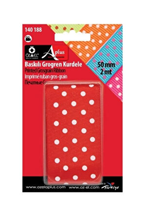 Kırmızı Puantiye Baskılı Grogren Kurdele, 5 cm 2 mt 140 188