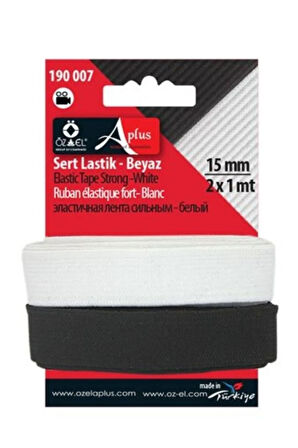 Siyah Beyaz İkili Dokuma Lastik, Sert Lastik, 1,5 cm 1 + 1 mt 190 007