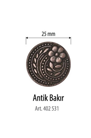 Antik Bakır Çiçek Desenli 2 adet 25 mm Düğme, Gömlek Bluz Elbise Düğmesi 402 531