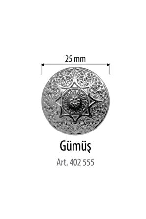 Büyük Boy Gümüş Metal Renk Desenli  2 adet 25 mm Düğme, Gömlek Bluz Elbise Düğmesi 402 555