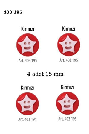GülenyüzYıldız Şekilli Kırmızı Beyaz 4 Adet 15 mm Bebek Düğme, Çocuk Düğme 403 195