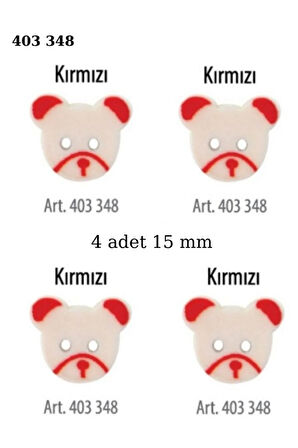 Ayıcık Şekilli Kırmızı Renk 4 Adet 15 mm Bebek Düğme, Çocuk Kazak, Yelek, Gömlek Düğmesi 403 345