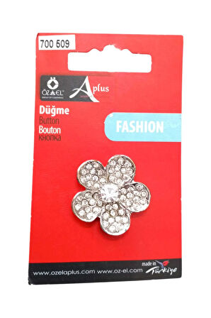Çiçek Şekilli 3 cm Gümüş Rengi Zirkon Taşlı  Şık Düğme, Delikli Düğme 700 509