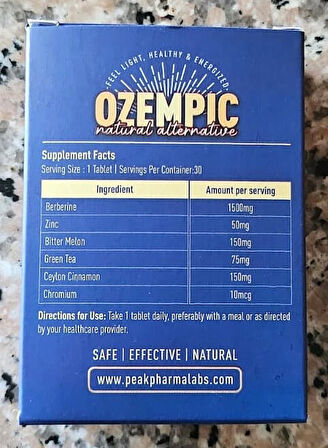 PEAKPHARMA OZEMPIC Natural Berberine+Zinc+Green Tea+Bitter Melon Appetite Control 30 Caps