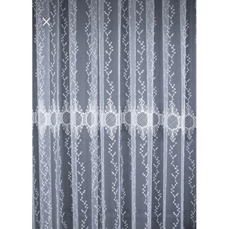 Raporlu, Nakışlı, Kırışma Yapmaz (1/3 Sık Pile) Ekru Tül Perde