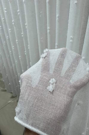 Linen Ponpon Tül Perde|1/3 Sık Pile| Keten Kumaş, Ağır Gramaj, Kurşun Etekli | Zarif ve Şık