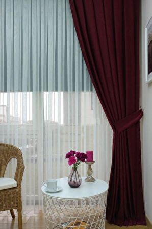 Soft Kumaş Fon Perde Sık Pileli Bordo Perde