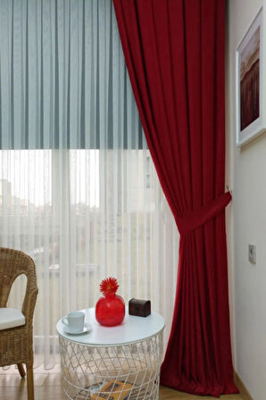 Soft Kumaş Fon Perde Sık Pileli Kırmızı Perde