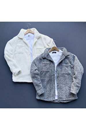 Unisex 2 Li Peluş Polar Hırka Gömlek