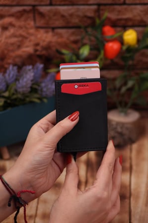 Suni Deri Mekanizmalı Vegan Deri Kartlık Cüzdan Portföy Siyah Crazy