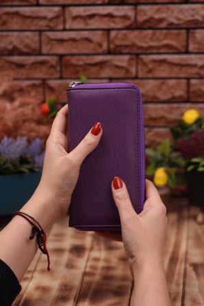 Mürdüm Telefon Bölmeli Unisex Deri Uzun Kartlık Cüzdan Portföy