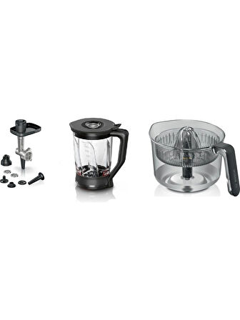 Bosch Mums 6 Kıyma Çekme Aparatı-Narenciye Sıkacağı-Cam Blender Aparatı 3lü Set