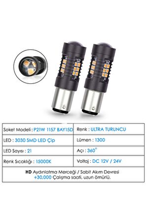 P21w 1156 Ba15s Turuncu Tek Duy Park Stop Geri Vites Gündüz Far Ampülü 21 Led P21w1156turuncu21led