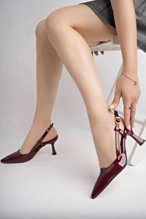 ST-002 Bordo Rugan Günlük 7 cm Topuklu  Ayakkabı