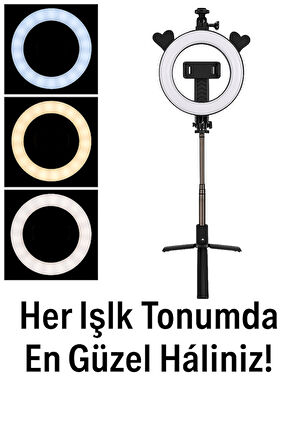 3 Modlu Ayarlanabilir LED Işıklı Selfie Halkası Makyaj ve Canlı Yayın İçin Profesyonel Aydınlatma