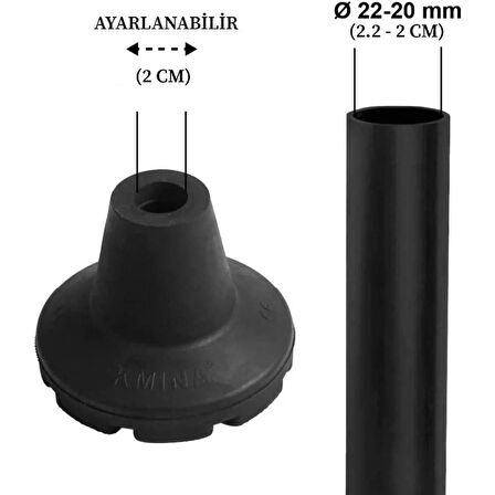 Ekstra Geniş Tabanlı Kaydırmaz Kauçuk Koltuk Değneği / Baston Lastiği (İç Çap: 2 Cm)