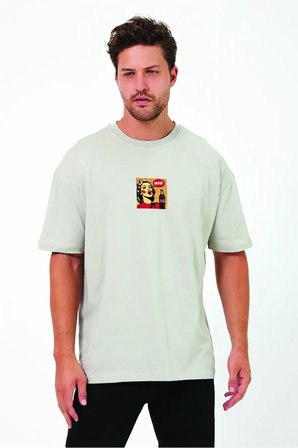 Lenithra Pop Art Coca Cola Sırt Baskılı Unisex Oversize T-shirt Gri / M