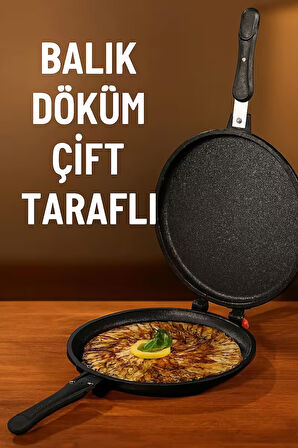 Granit Döküm Tava Çift Taraflı Balık Tavası Döküm 28 cm