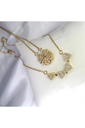 Mıknatıslı Açılıp Kapanabilen Gold Yonca Şans Kolye