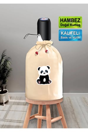 Krem Damacana Kılıfı Panda Baskılı Hambez Damacana Kılıfı